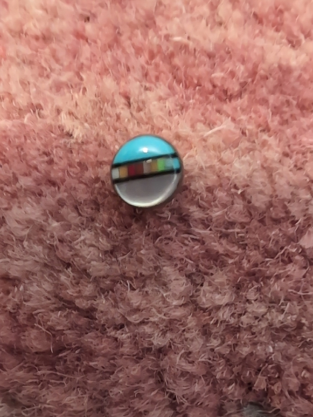 Round Single Stud Earring with Turquoise and Rainbow Stripe Inlay